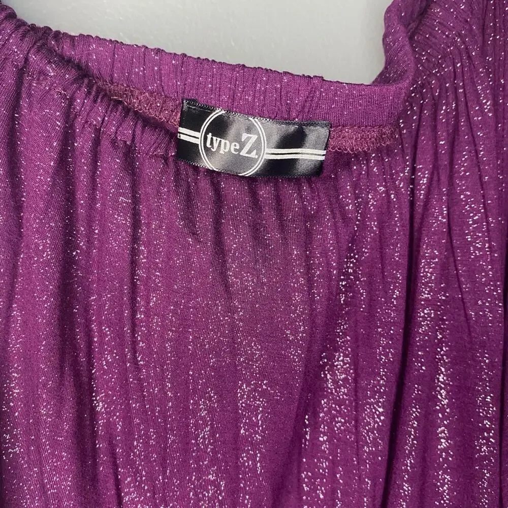 Type‎ Z One Shoulder Flowy Glitter Women's Purple Blouse Size Large - Picture 3 of 3